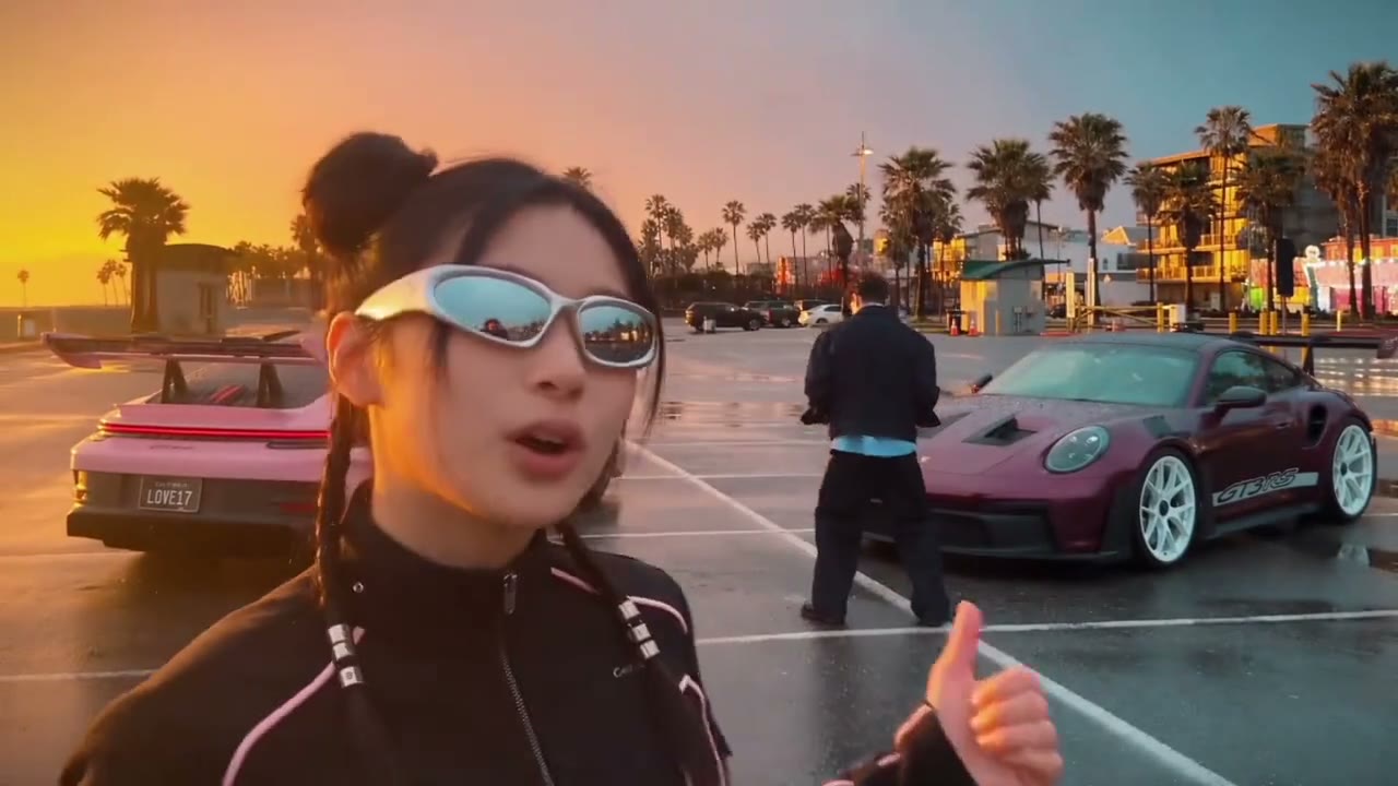 Golden-hour template with two sports cars